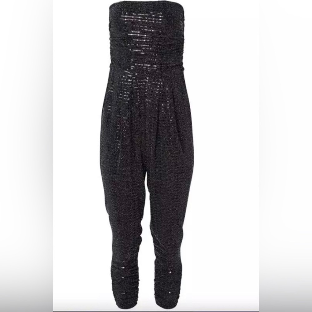 Sequin all over black strapless jumpsuit - Picture 3 of 16